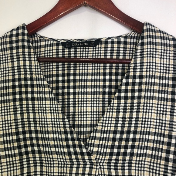 Zara Plaid Long Sleeve V-Neck Summer Tie Preppy Women’s Small School Business - Picture 4 of 7